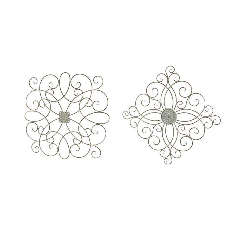 36 Inch Rustic Wood Metal Flower Sculpture Home Decor Wall Hanging Art Set Of 2 image number 0