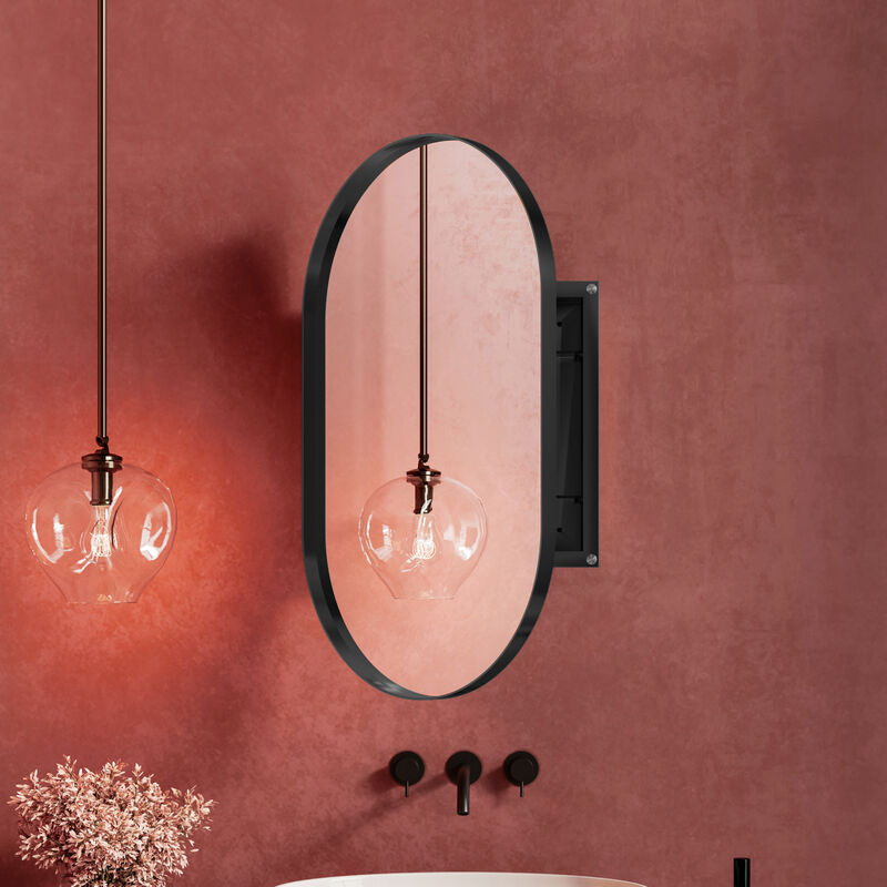 ELEMENT ACE 20x34 Inch Oval Recessed Medicine Cabinet with Mirror and Adjustable Shelves image number 5