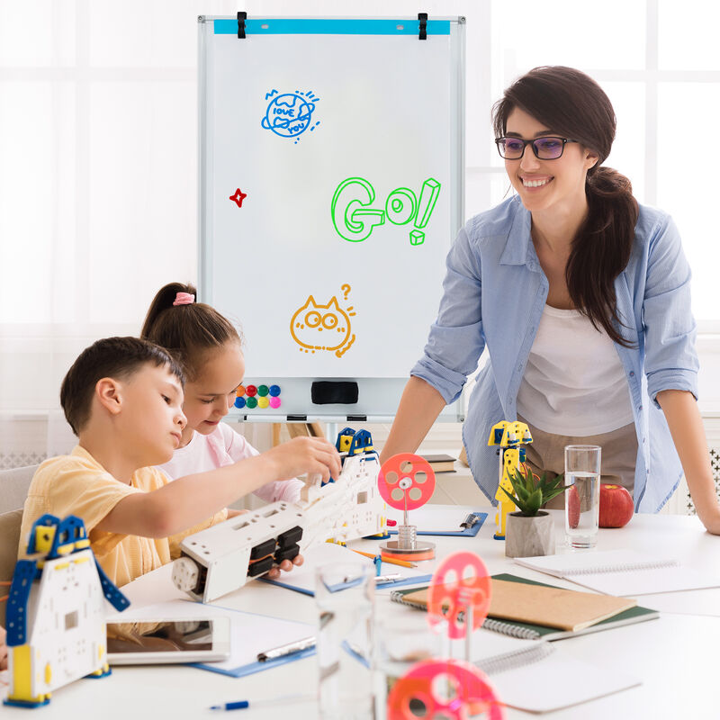 Rolling Height Adjustable Whiteboard with Round Base and Paper Clips image number 6