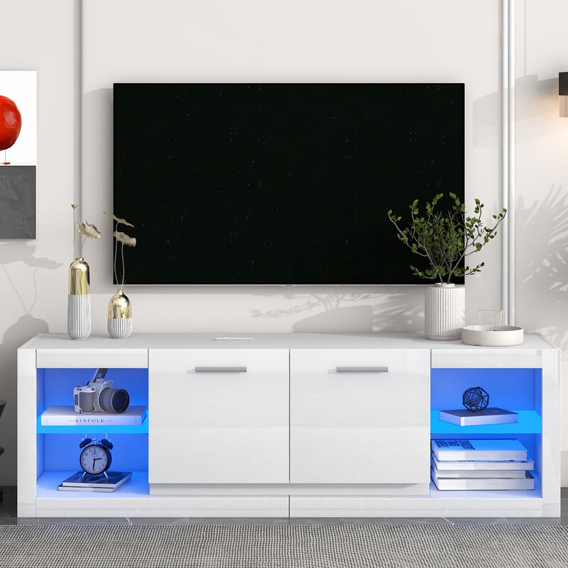 Merax Modern TV Stand with 2 Tempered Glass Shelves