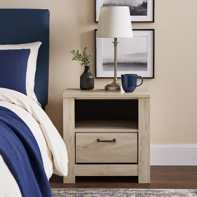 Simon Nightstand, Drawer and USB, Rustic Gray Laminate Whitewash image number 1
