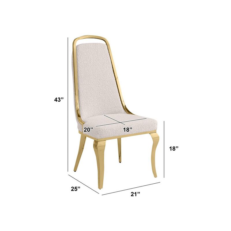 Best Quality Furniture 9Pc Tempered Glass Dining Set With 8 Cream Boucle Side Chairs And A Gold Base