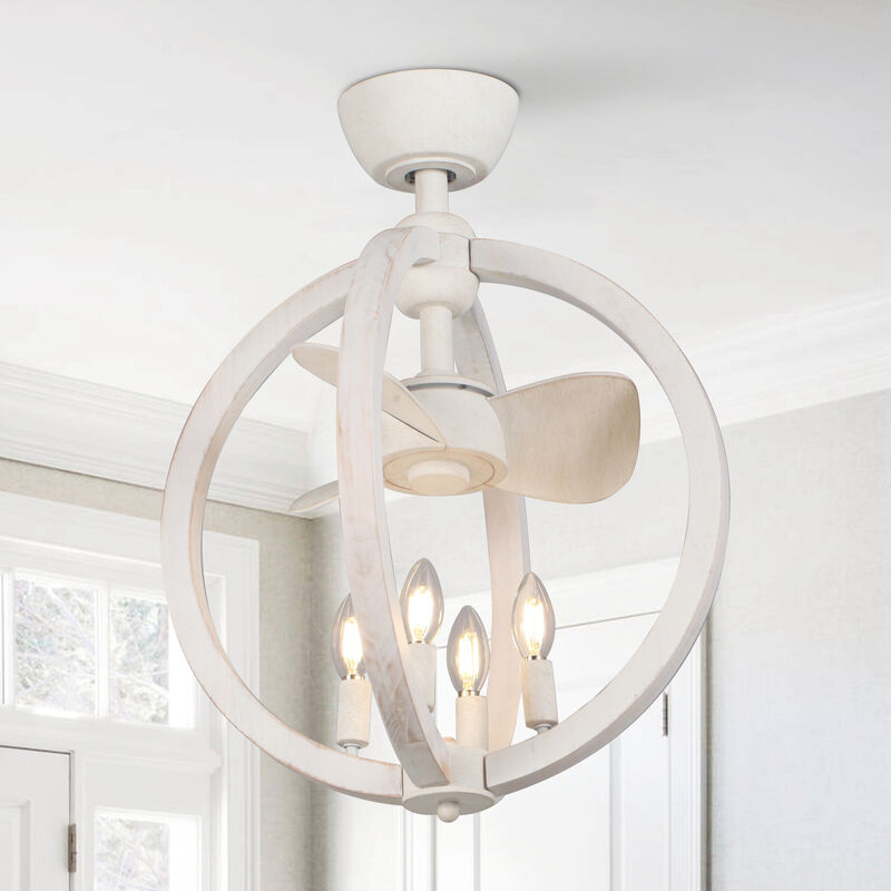 18.4" Farmhouse White Wooden Globe Bobo Fandelier Ceiling Fan with Remote