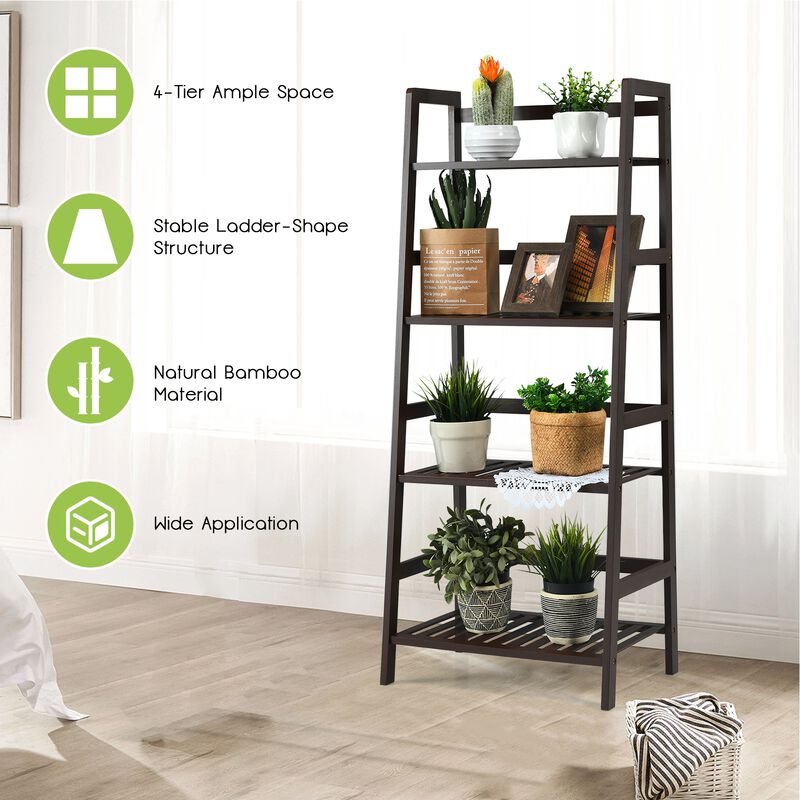 4-Tier Bamboo Plant Rack with Guardrails Stable and Space-Saving