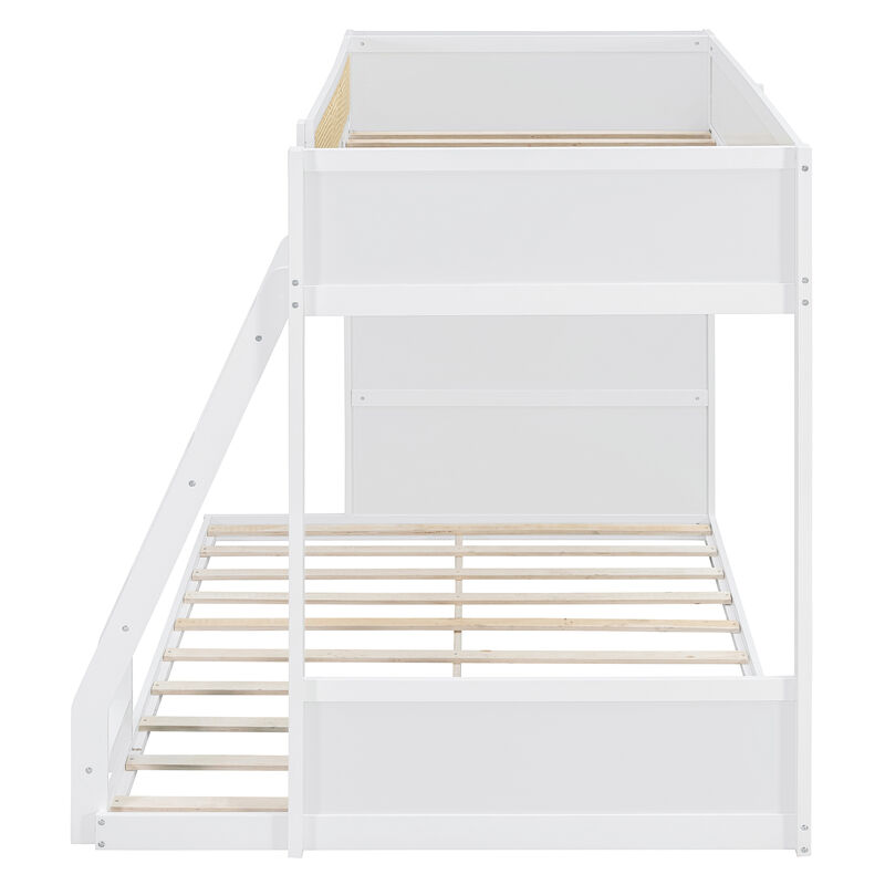 Merax Twin over Full Bunk Bed with Rattan Guardrail, LED Light & 4-Tier Side Bookshelf image number 4