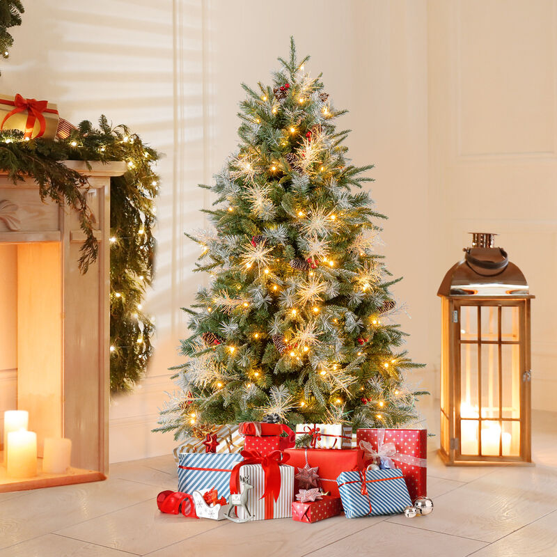 Pre-Lit Christmas Tree with Berries, Artificial Holiday Tree with 8 Lighting Modes image number 1