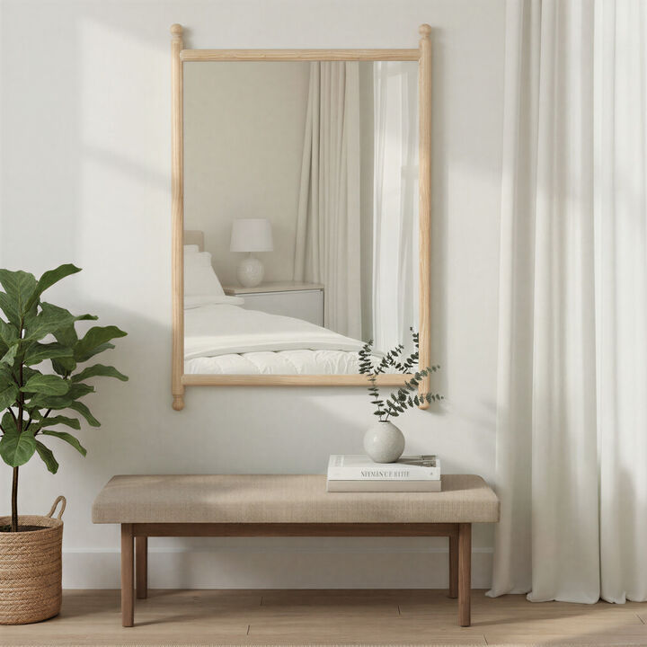 Rectangular Wall Mirror with Wood Dowel Frame, Natural