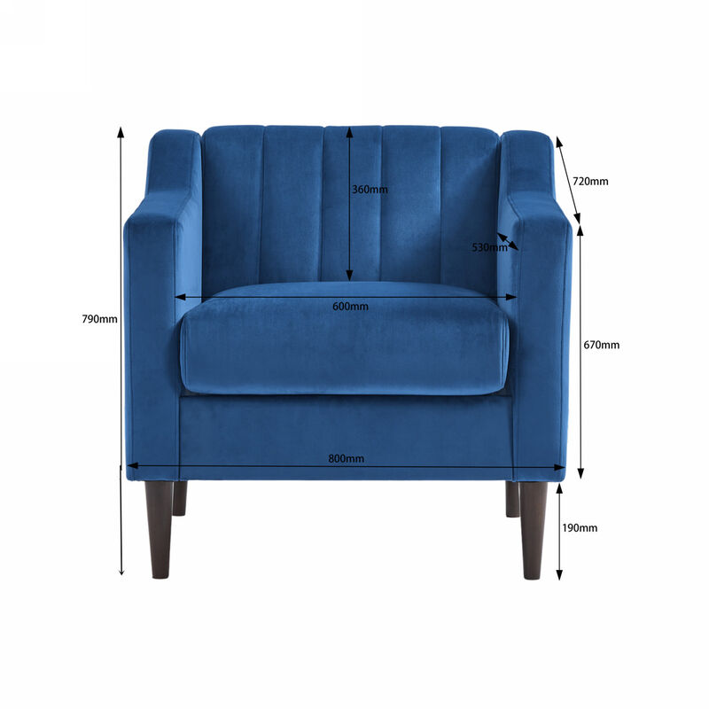 Modern Upholstered Tufted Accent Chair, Velvet Fabric Single Sofa Side Chair, Comfy Barrel Club Living Room Armchair with Solid Wood Legs for Bedroom Living Reading Room Office, Blue