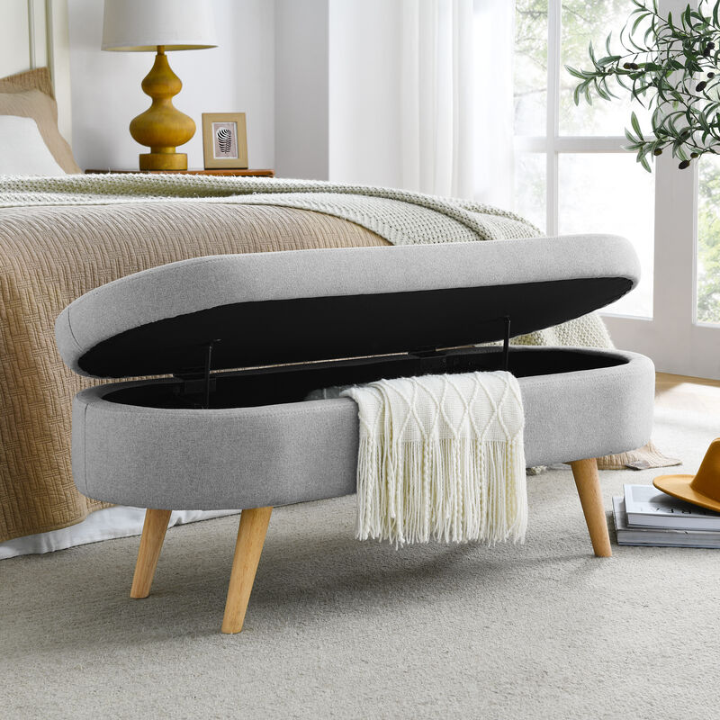 Ottoman Oval Storage Bench, Rubberwood Legs
