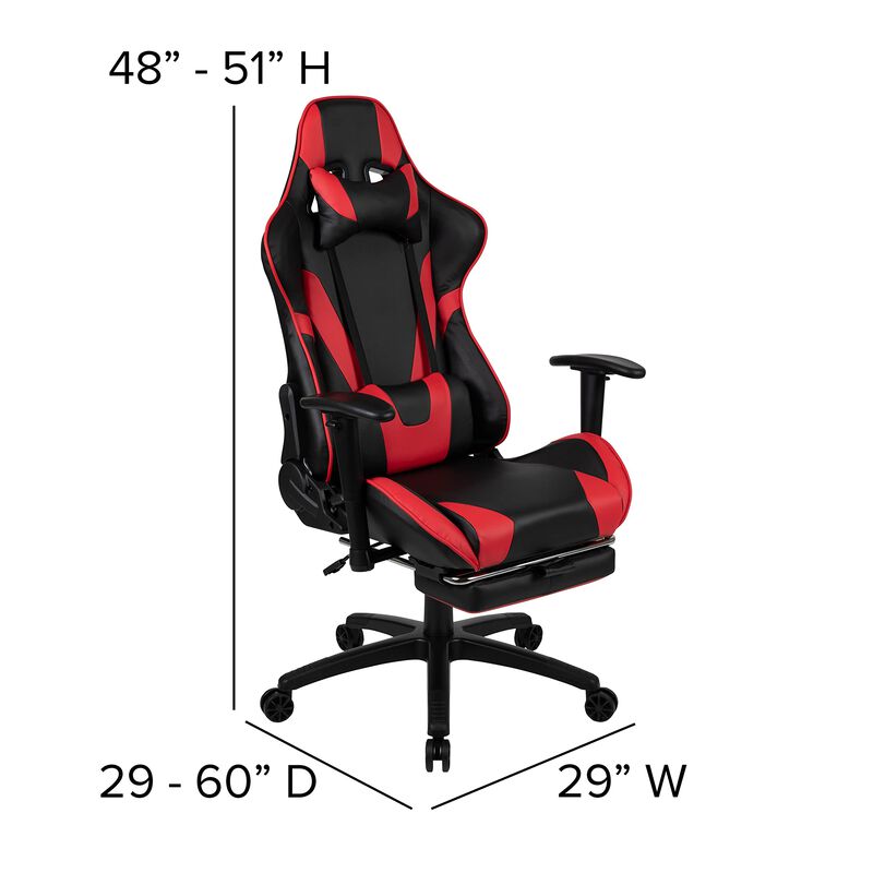 Flash Furniture Optis Gaming Desk and Red Footrest Reclining Gaming Chair Set - Cup Holder/Headphone Hook/Removable Mouse Pad Top/Wire Management