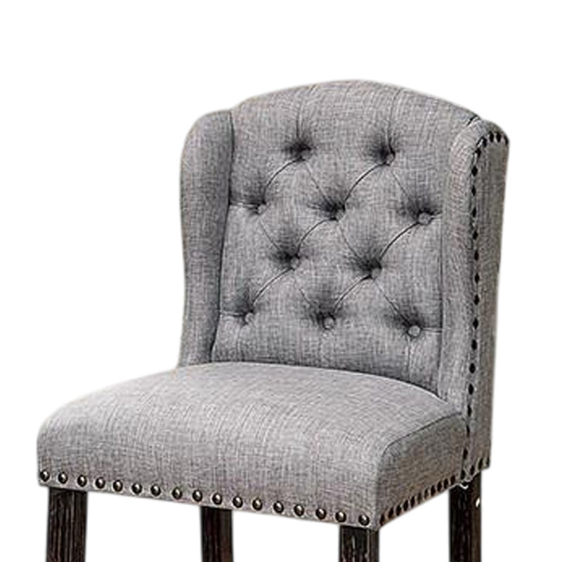 Bega 24 Inch Counter Height Chair, Set of 2, Wingback, Tufted, Light Gray - Benzara