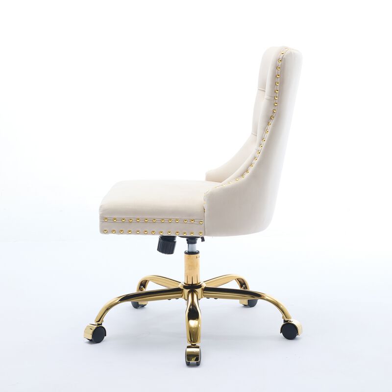 Adjustable Desk Chair Swivel Office Chair, Velvet Upholstered Tufted Button Home Office Chair image number 7