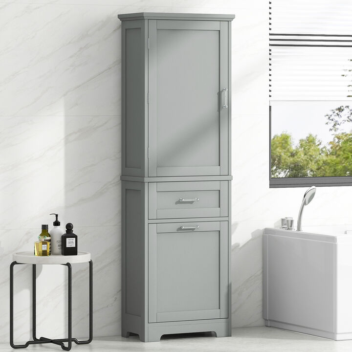 Whisen Bathroom Storage Cabinet, Freestanding Verticle Storage Cabinet with Two Different Size Drawers and Adjustable Shelf