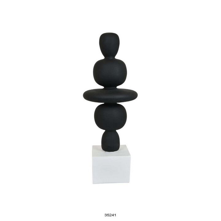 23 Inch Abstract Sculpture Decor, Sound Waves Pattern, Black White Resin - Benzara
