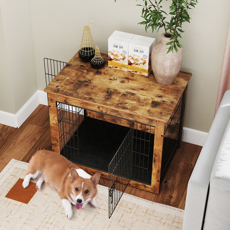 Dog Crate Furniture with Cushion & Double Doors &ndash; Stylish Kennel for Small/Medium Dogs image number 2