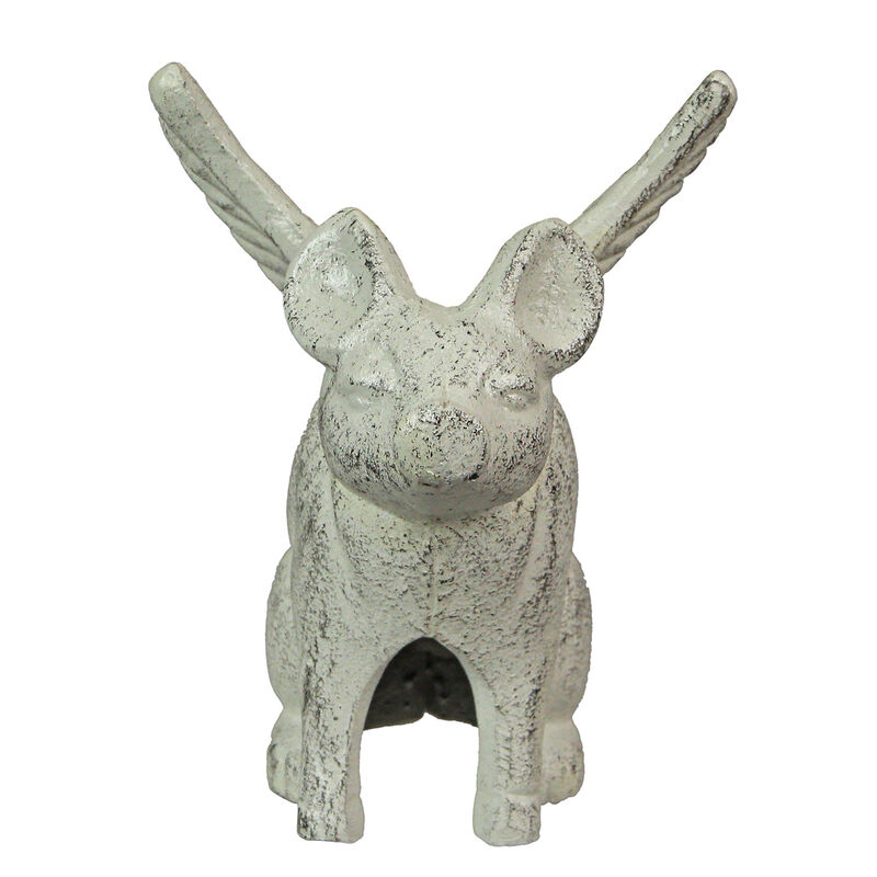 Set of 2 Cast Iron Distressed White Flying Pig Bookends Rustic Decorative Home image number 2