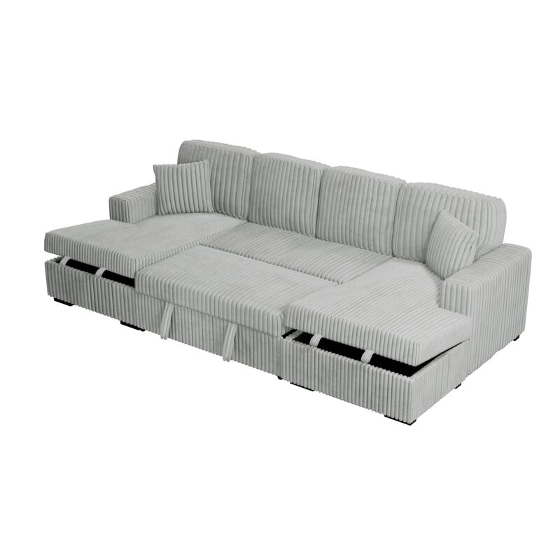 Jaklix U‑Shaped Corduroy Convertible Sleeper Sectional Sofa image number 5