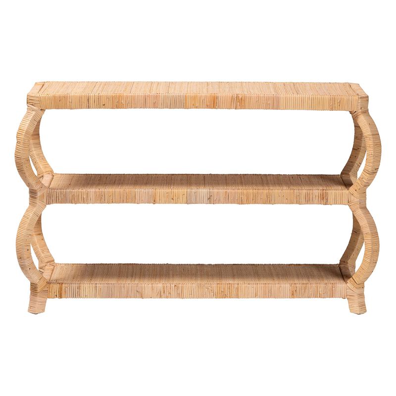 bali & pari Dalida Bohemian Natural Rattan 3 Tier Console Table