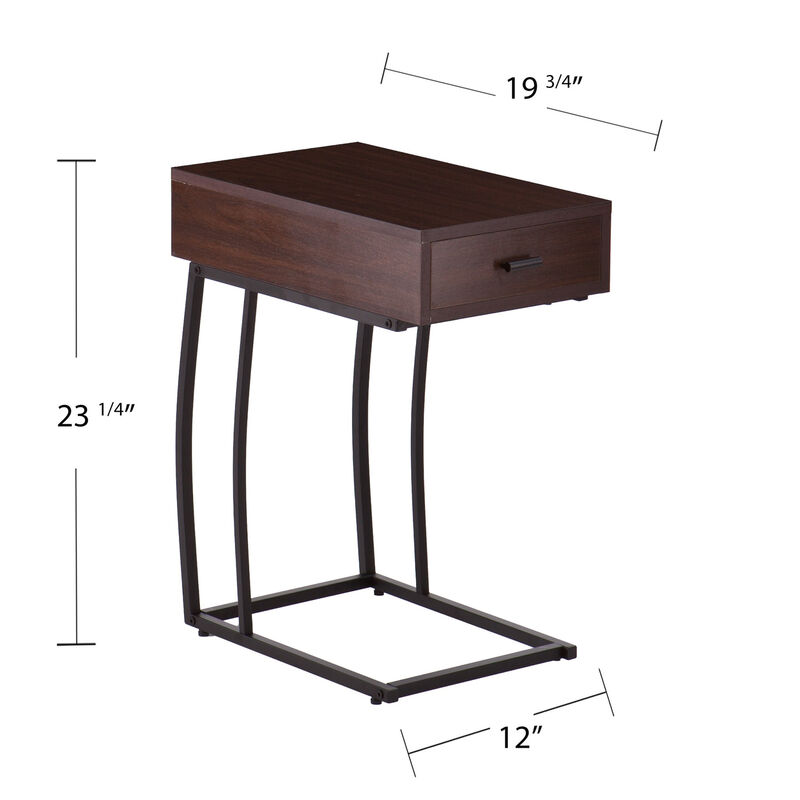 Hivvago 23 Inch Brown Manufactured Wood And Iron Rectangular End Table With Drawer