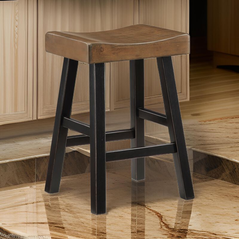 Casy 25 Inch Counter Height Stool, Brown Saddle Seat, Black, Set of 2 image number 1