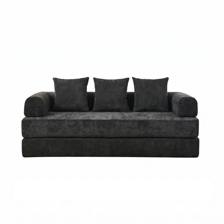 Convertible Folding Mattress Couch, Chenille Floor Sofa with Armrest, Floor Sofa Lounge Couch