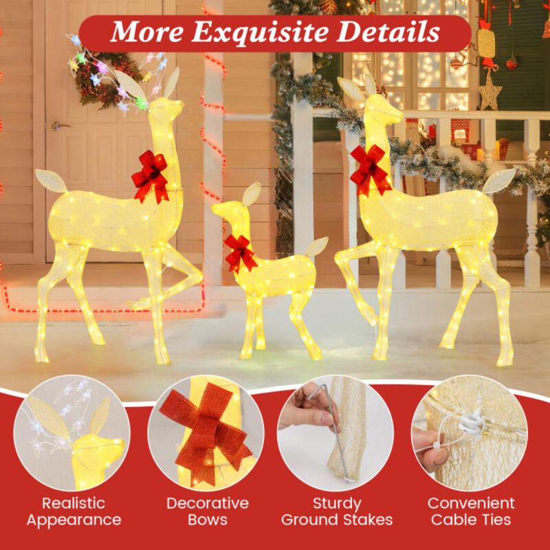 Hivvago 3 Pieces Lighted Family Deer Set with LED Lights and RGB Flashing Lights