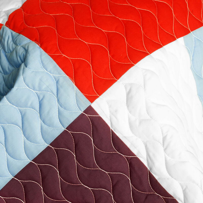 Vermicelli Quilted Geometric Patchwork Quilt Set Queen Size Modern Bedding Set image number 2