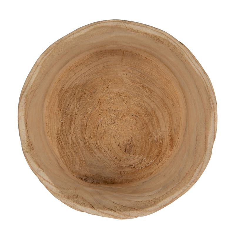 Tall Scalloped Edge Paulownia Wood Decorative Bowl, Natural Finish image number 4
