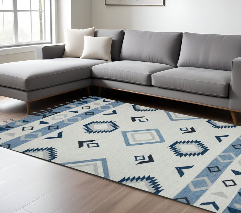 HomeRoots Wool Abstract Geometric Handmade Area Rug With Fringe