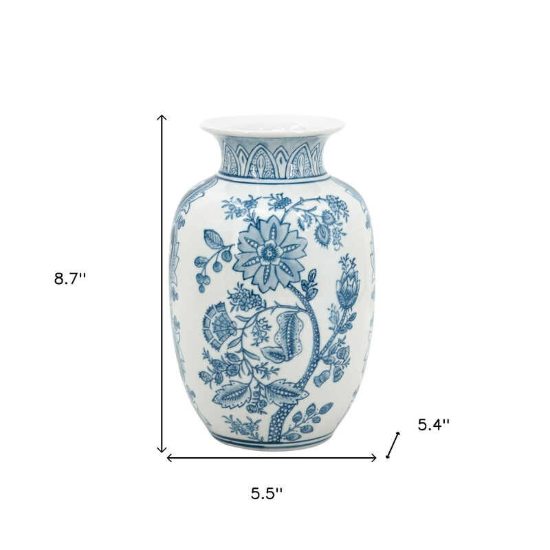 HomeRoots 9" Light Blue And White Floral Round Porcelain Jar image number 6