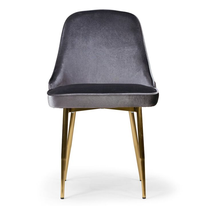 Glamour Home Set of 2 Alpha Sandy Brown Velvet Chair with Brushed Golden Steel Legs