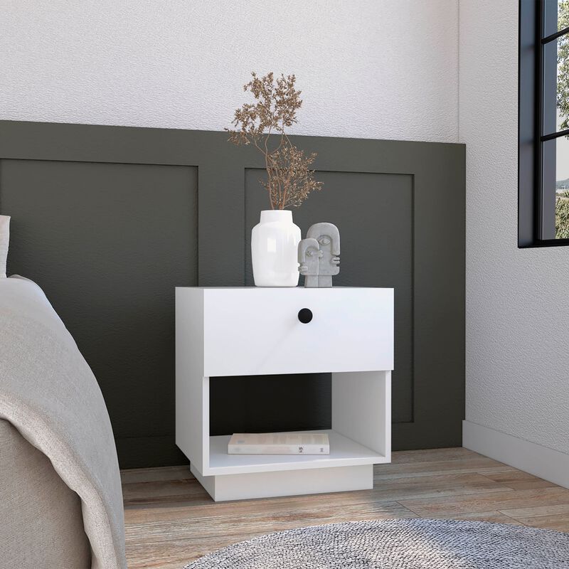 DEPOT E-SHOP Macon Single Drawer Nightstand with Open Storage Shelf