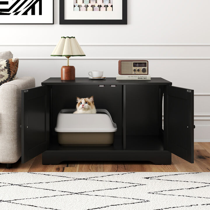 Wooden Indoor Cat House Litter Box Enclosure with Nightstand-End Table Design