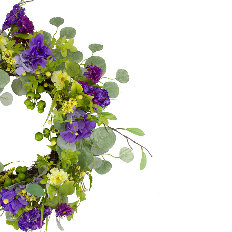 Eucalyptus and Hydrangea Floral Berry Spring Wreath  Purple and Yellow 23" image number 2