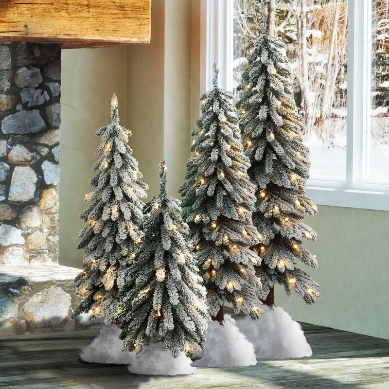 4 Foot Lightly Flocked Alpine Tree Pre-Lit Warm LED Lights with Timer and Real Wood Trunk image number 2