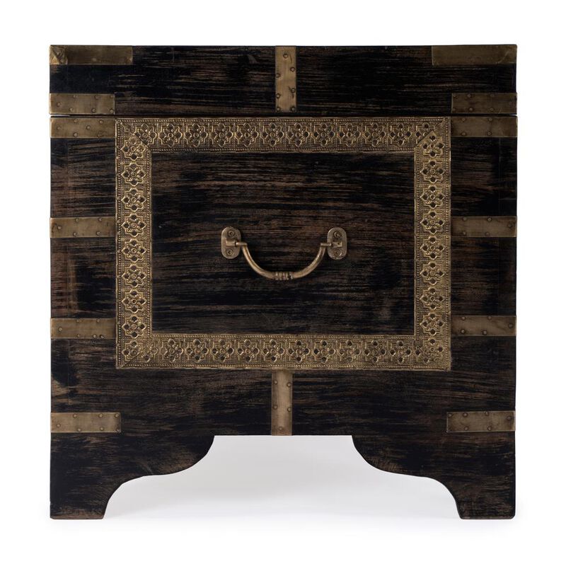 Butler Specialty Nador Hand-Painted Brass Inlay Storage Trunk Coffee Table, Brown