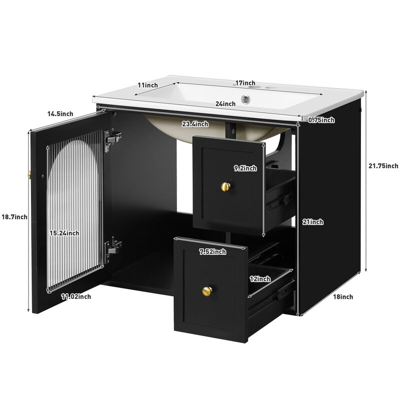 ELEMENT ACE Compact Wall Mounted Bathroom Vanity Set with Ceramic Sink and Storage Cabinet image number 2