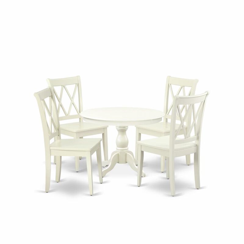 East West Furniture HBCL5-LWH-W 5 Piece Kitchen Dining Table Set - Linen White Breakfast Table and 4 Linen White Kitchen & Dining Room Chairs with Double X-Back - Linen White Finish
