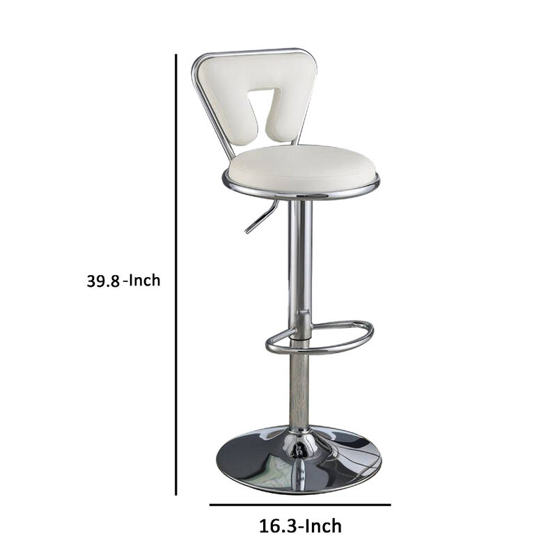 Adjustable Barstool with Round Seat and Stalk Support, Set of 2, White-Benzara