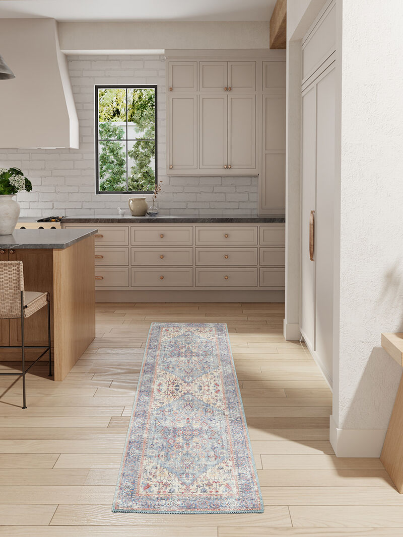 Machine Washable Series 1 SR104 Blue/Multicolor 2' x 6' Rug