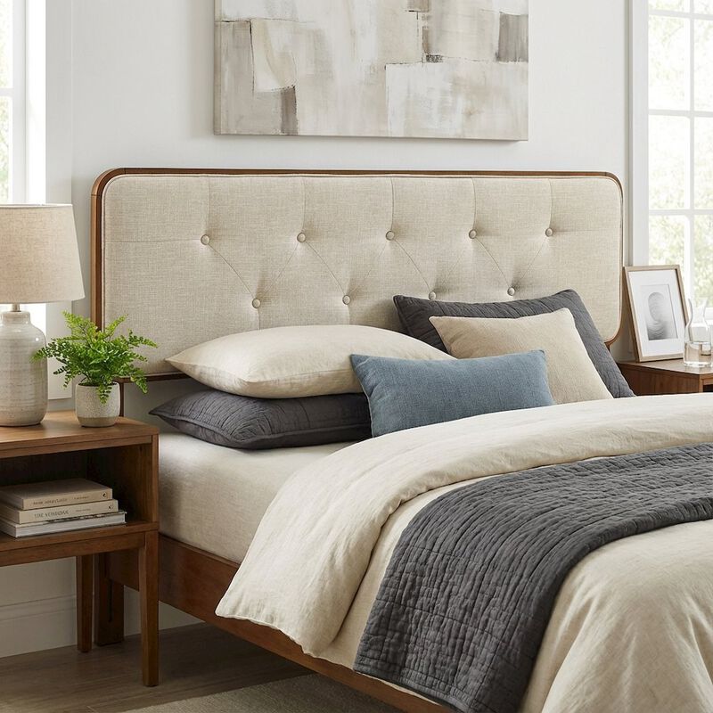 Tufted Gray Fabric Twin Headboard with Wooden Frame and Upholstered Design image number 3