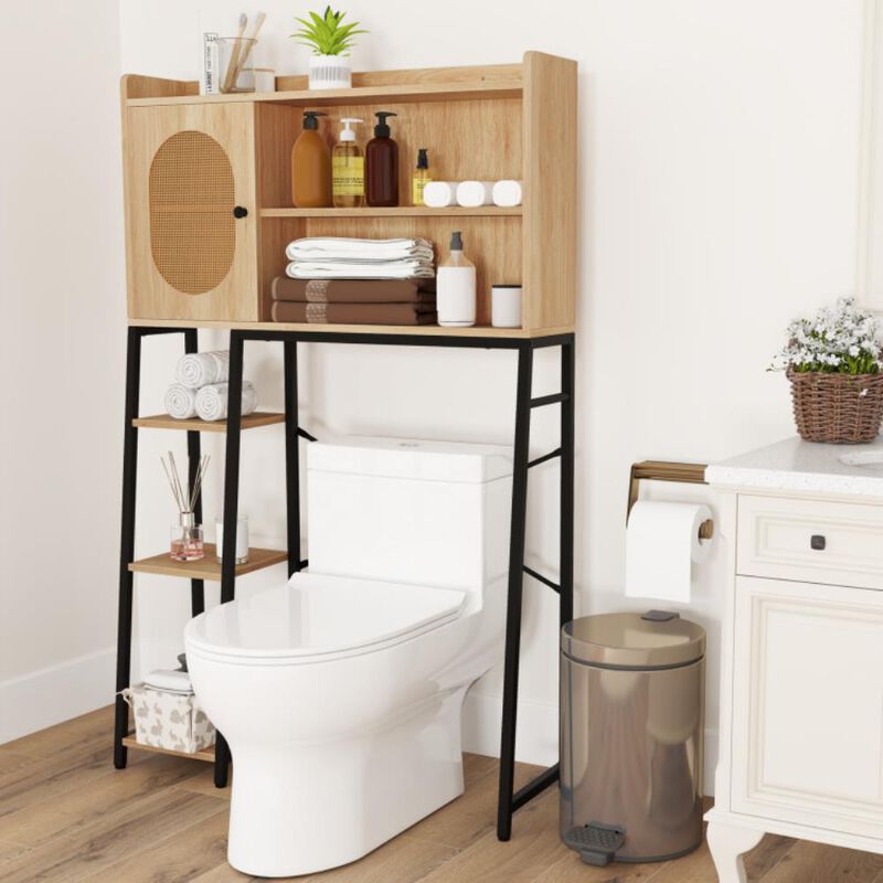 Hivvago Over The Toilet Storage Cabinet with PE Rattan Door and Open Storage Shelves