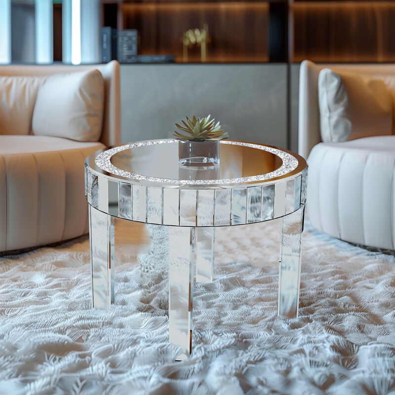 Silver Mirrored Coffee Table with Bling Diamonds Inlay image number 5