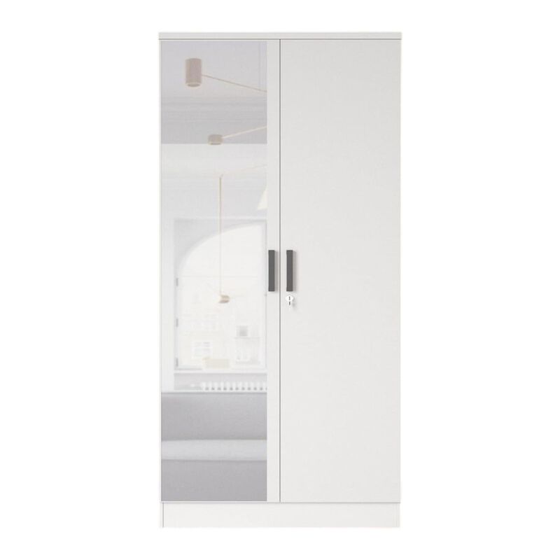Mirrored 2 Door Wardrobe in White Color