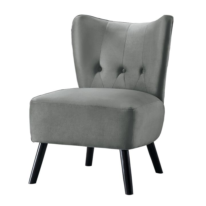 Upholstered Armless Accent Chair with Flared Back and Button Tufting, Gray-Benzara