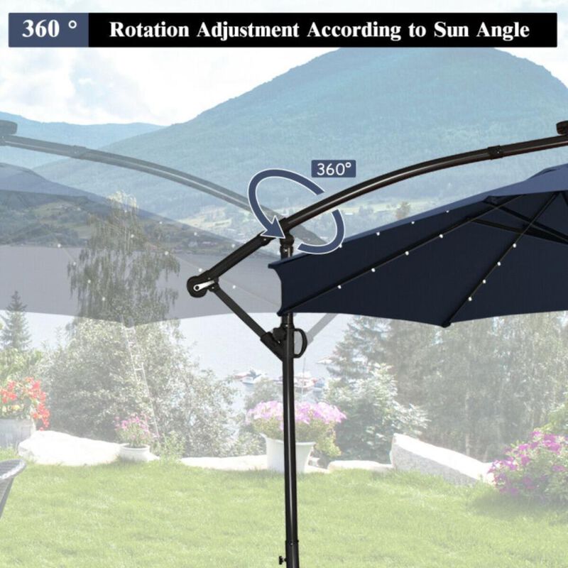 Hivvago 10 Feet 360&deg; Rotation Solar Powered LED Patio Offset Umbrella without Weight Base