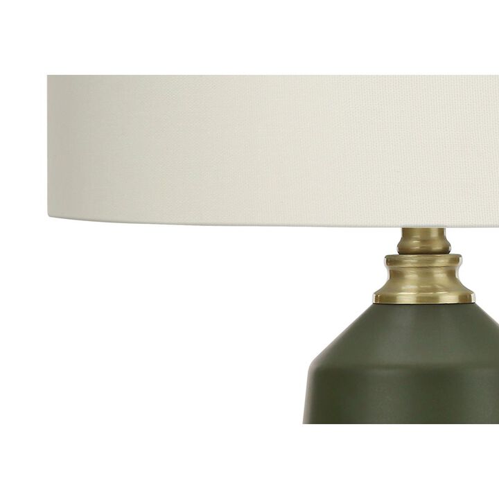 ="Lighting, 26""H, Table Lamp, Green Ceramic, Ivory / Cream Shade, Contemporary