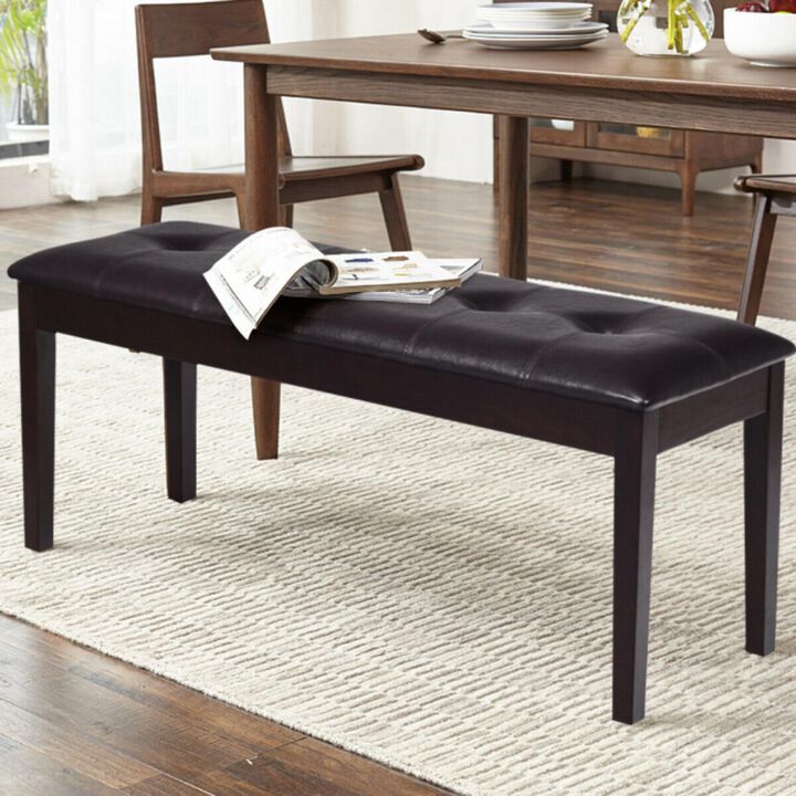 Hivvago Upholstered Dining Room PU Bench Solid Wood Button Tufted