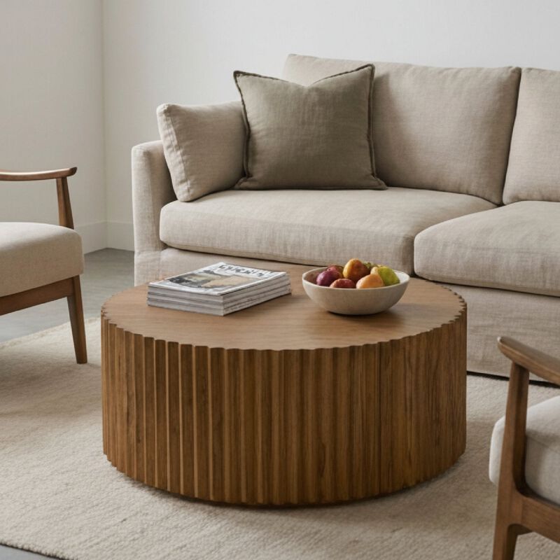 Reeded Walnut Round Coffee Table | OROA Modern Espana image number 8