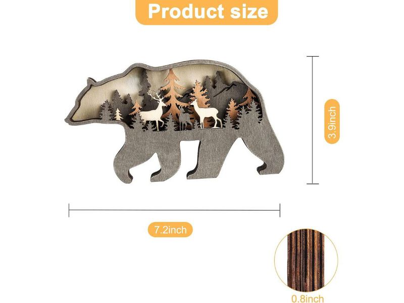 Wooden Forest Animals Bear Wall Decor Rustic Cabin Mountain Decor for Home image number 2